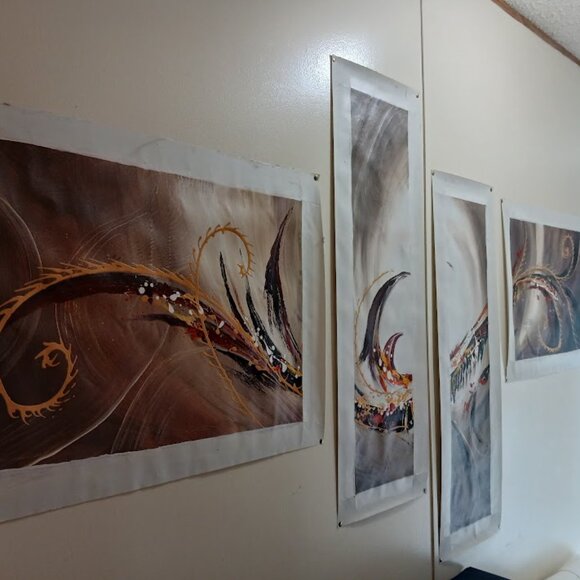 Multi Panel Print Set of 4 Piece Canvas Abstract Swirls Wall Art, Paintings - Picture 3 of 6